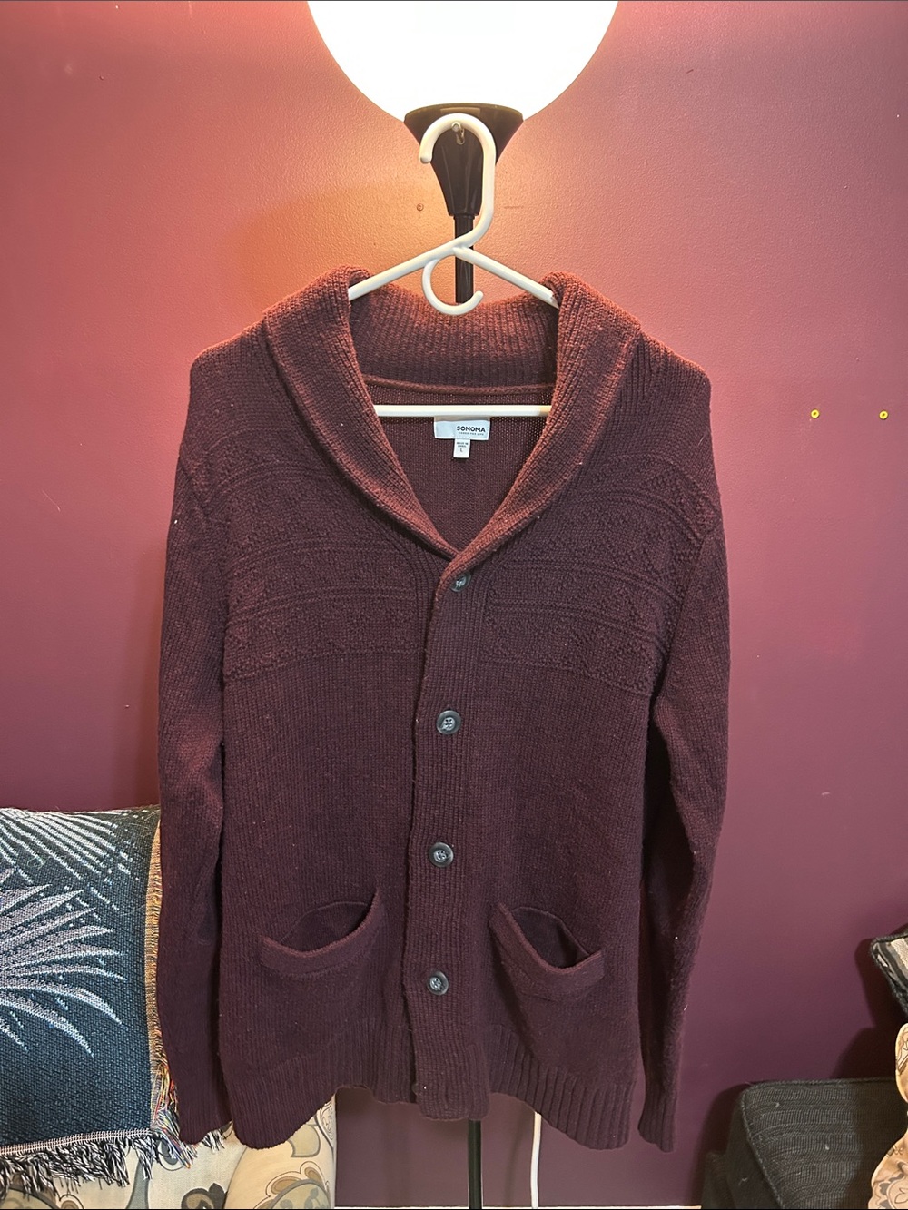 Sonoma Men's Collar Cardigan - Deep Burgundy